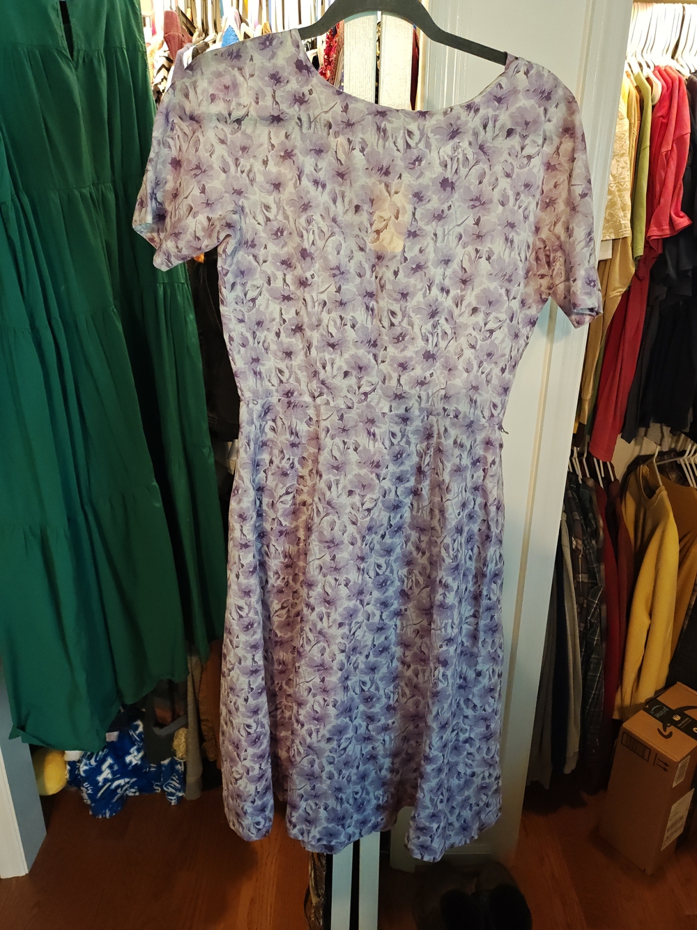 Vintage, Lavender Floral Short-Sleeve Dress